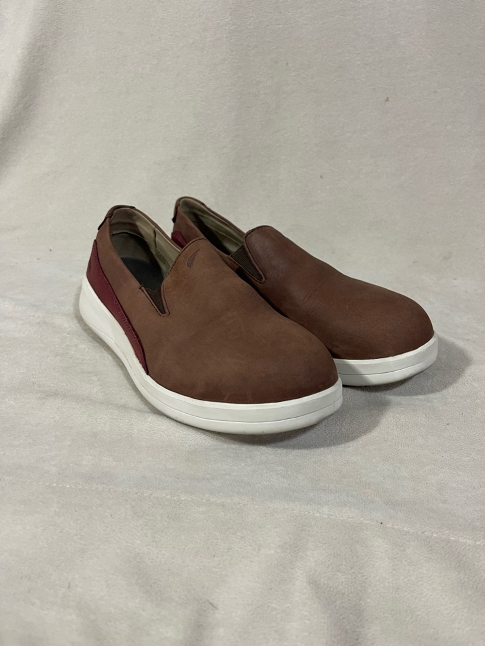 Red Wing Shoes Brown Slip-On Loafers with Maroon Accents steel toe